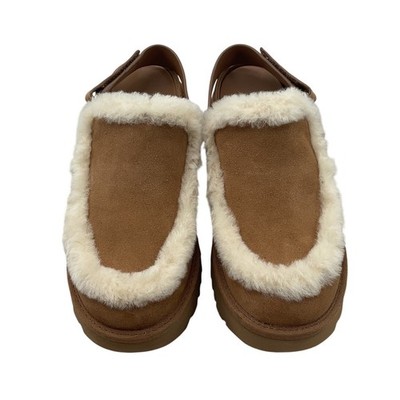 UGG Funkette Chestnut Suede Platform Sheepskin Slingback Slippers 1113474
