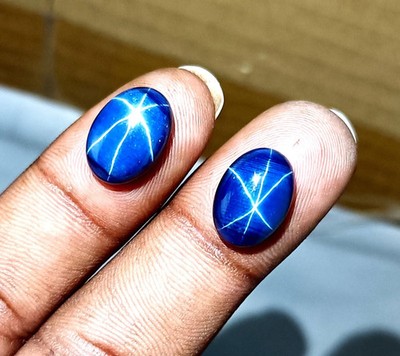 Natural 14.15CTS 6 Rays Blue Star Sapphire PAIR Oval Cabochon 10X12X5mm Gemstone