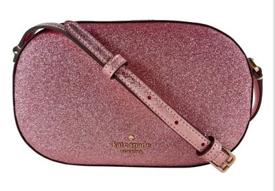 Kate Spade New York Pink Glimmer Glitter Oval Camera Crossbody Bag Mitten EUC 