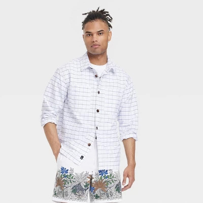 Хьюстонская белая рубашка для взрослых с длинным рукавом Windowpane Oversize на пуговицах