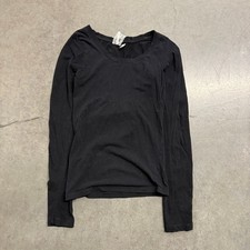 Womens Black Long Sleeve Scoop Neck Slim Fit Basic Tee Shirt Size Small
