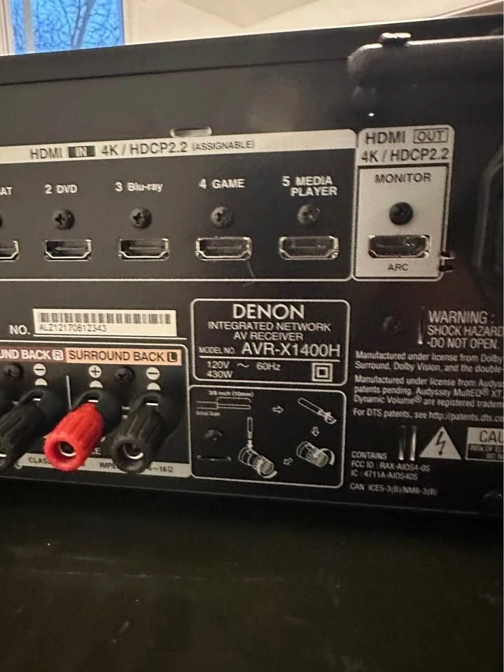 Denon AVR-X1400H 7.2 Channel Full 4K Ultra HD AV Receiver - MINT! - Image 3 of 4