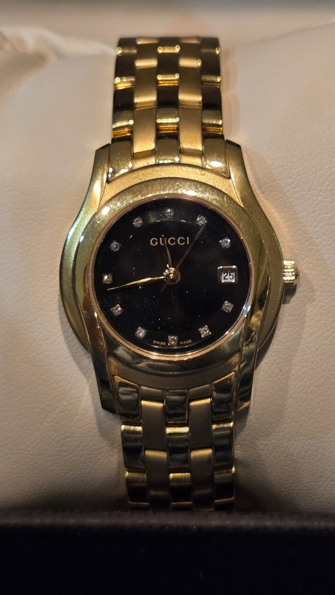 GUCCI 5400L Ladies Watch Gold Roman Numerals Battery Replaced