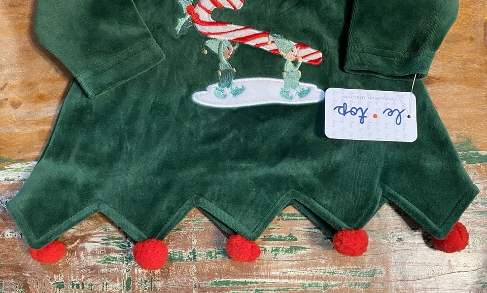 Nuevo con etiquetas Top Le Top Holiday Elves & Candy Cane verde acanalado francés para niña talla 3 meses Foto 4 de 4