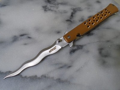 Mtech Assisted Open Golden Kris Pocket Knife Wave Folding Dagger MT-A2042WG New