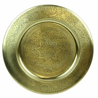 Serviertablett Deko Tablett Metall Gold Teetablett Kerzenteller Ø 30 Cm