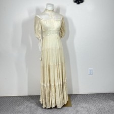 Gunne Sax Dress Vintage 7 XS Cream Lace Prairie Maxi Wedding 70s Cottagecore