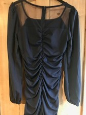 Grace Karin midi dress navy ruched sides and back mesh neckline M UK 12-14 BNWT