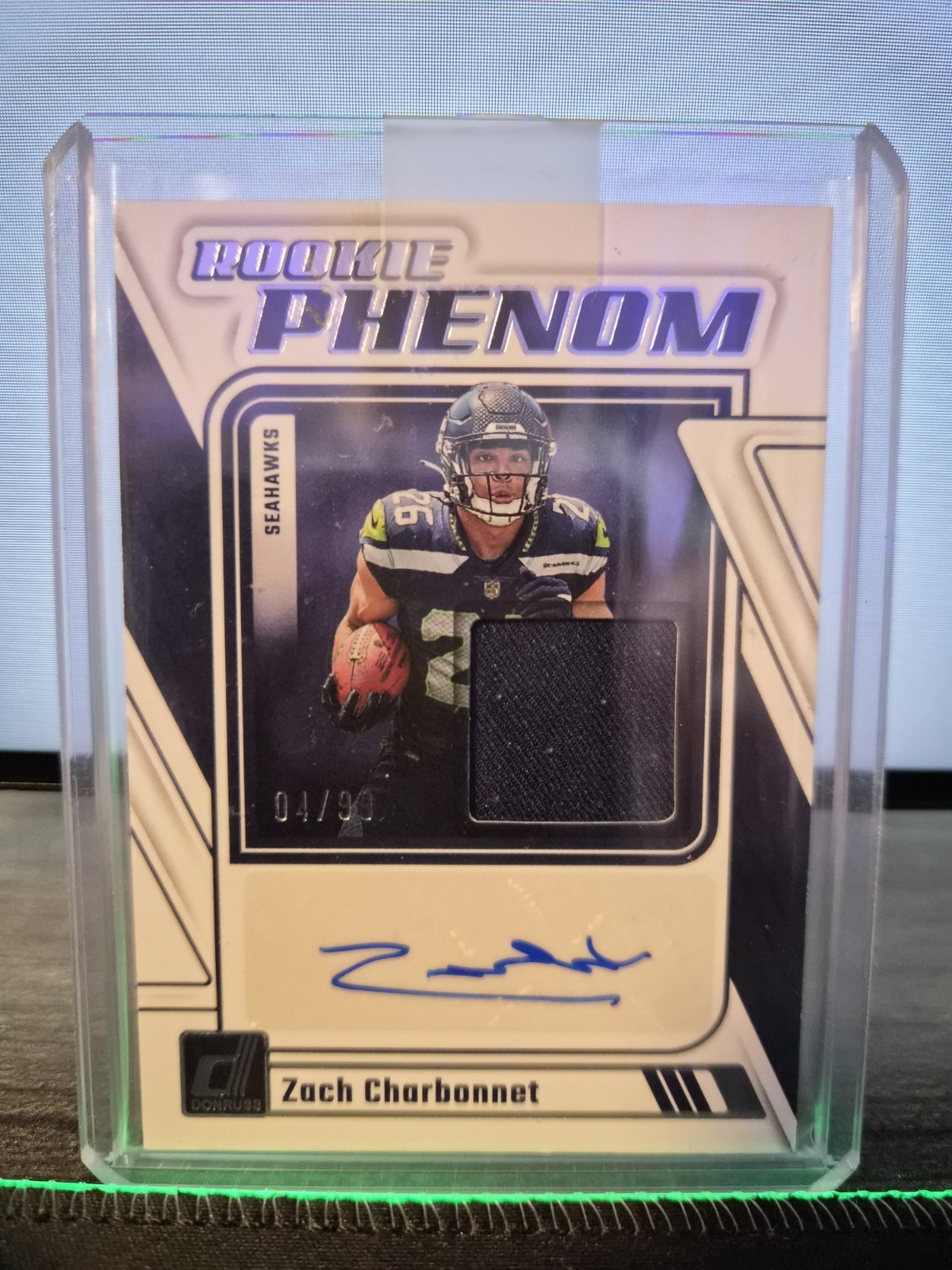 Zach Charbonnet 2023 Donruss Rookie Phenom Jersey Auto 04/99