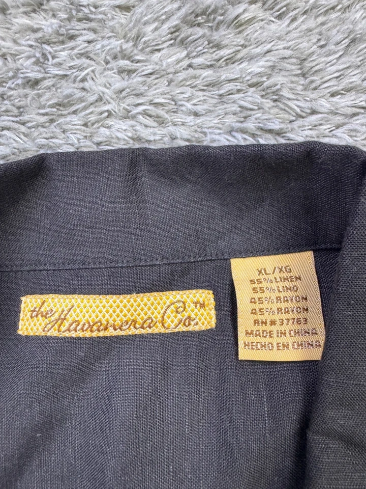 Camisa The Havanera Co Guayabera Hombres XL Negra Lino Plisada Campamento Cubano Abotonada Foto 3 de 4