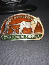 American Farms Belt Buckle Pewter Enameled The Backbone Of America Farmer 3 1/4"