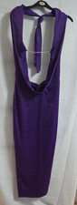 Prettylittlething Shape Satin Dark Purple Halter Maxi Dress Diamante Trim - UK 8