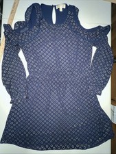 Michael Kors Dress Women’s Large Navy Gold Lined A-Line Cold Shoulder