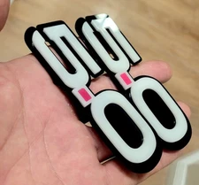 5.0 Car Emblem Badges Set of (2) Racing Aggressive WHITE on Black Fender Badges