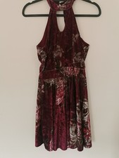 Velvet  Floral Halter Neck Dress Size 12- Swing Skirt  Whimsigoth