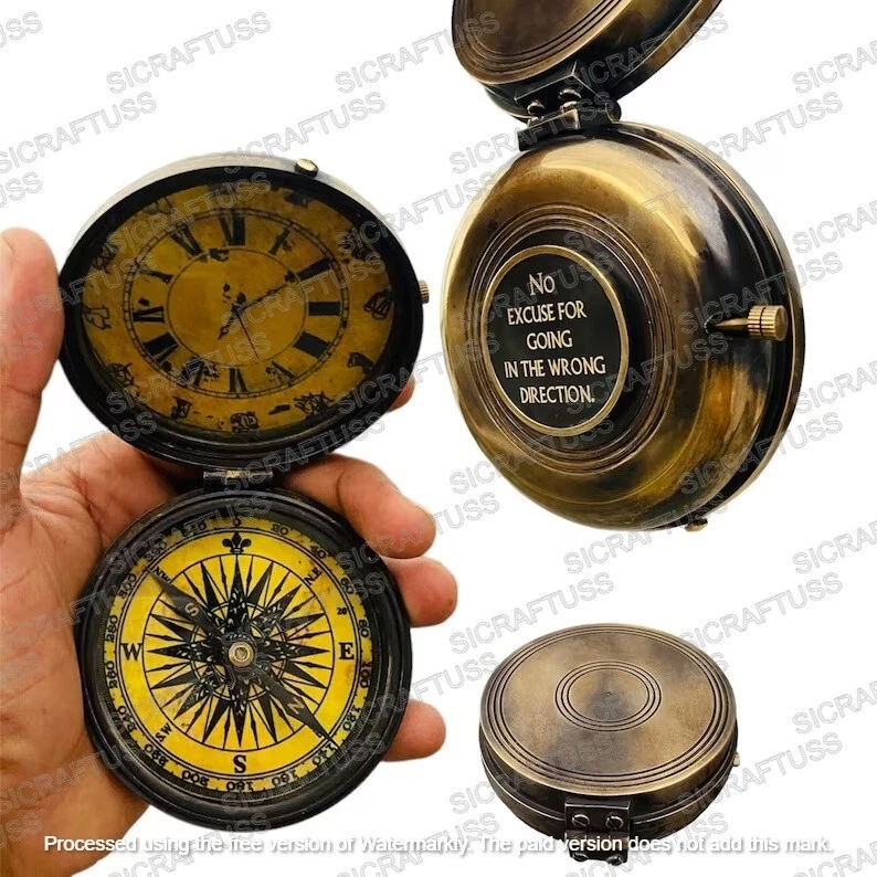 Montre De Poche Vintage Maritime En Laiton - Boîtier Bois - Mouvement Quartz - Neuve