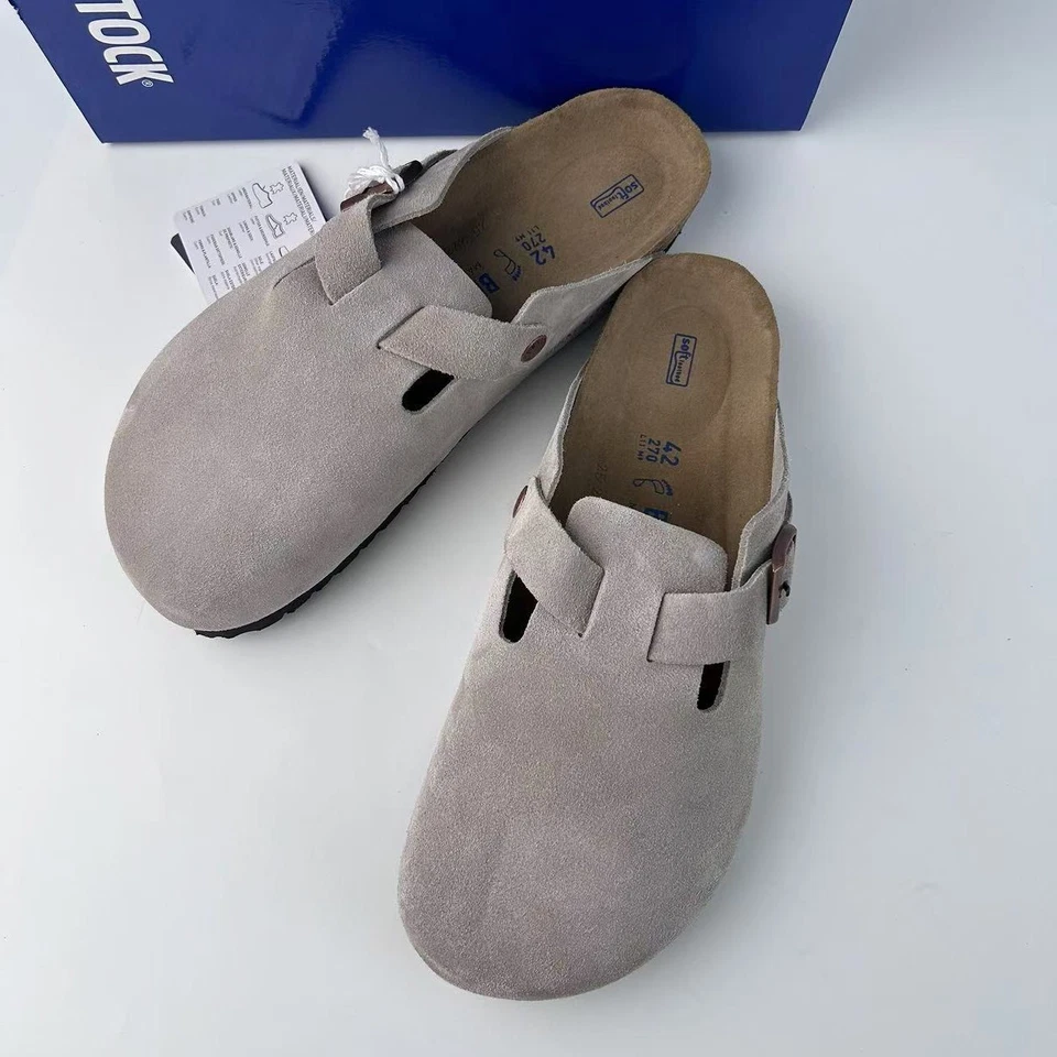 Birkenstock Boston Clásico Taupe Gamuza Cuero Unisex Zapatos Estrechos/Anchos 37-45 Foto 4 de 4