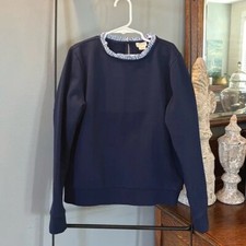 J. Crew Factory Crewcuts Navy Girls Mixed-woven Ruffle Neck Sweatshirt