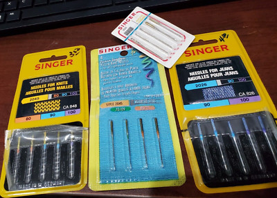 4 pkg SINGER Needles lot for Knits Jeans Premium Ball point yellow band + As pic