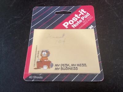 Old New Stock Garfield Post It Note Pad ''My Desk, My Mess, My Office'' 1987