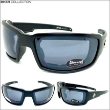 MOTORCYCLE BIKER Riding Padded Safety Protective SUN GLASSES GOGGLES Dark Lens