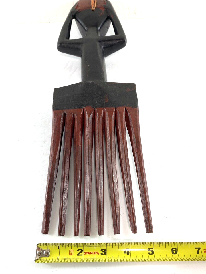 Vintage African Hand Carved Wooden Hair Comb Dark Wood 17" x 5" Wall