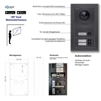 Türklingel mit Kamera 3-Fam.  App Steuerung Anthrazit