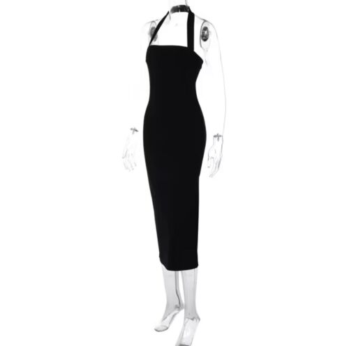 Black Long Evening Party Dress Sleeveless Halterneck Dress - Size XS (UK 6) - Picture 6 of 9