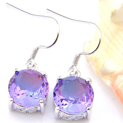 Round Shaped Mystical Purple Amethyst Tourmaline Gemstone Solid Silver Earrings eBay