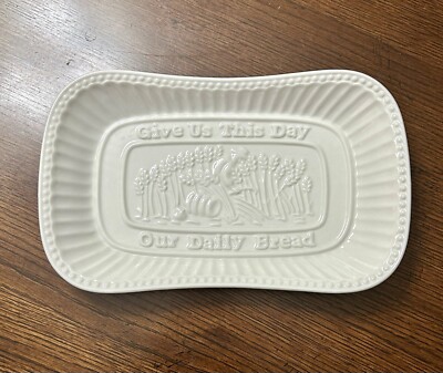 White Ceramic Bread Dish With  Give Us This Day Our Daily Bread  By Godinger