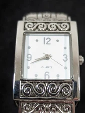 White Dial Silver Tone Rectangle Case Hinge Bracelet Band Watch 7 Inch