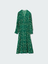 BNWOT Uniqlo Printed V-Neck Long-Sleeve Flare Dress Size XS Floral Pattern Green