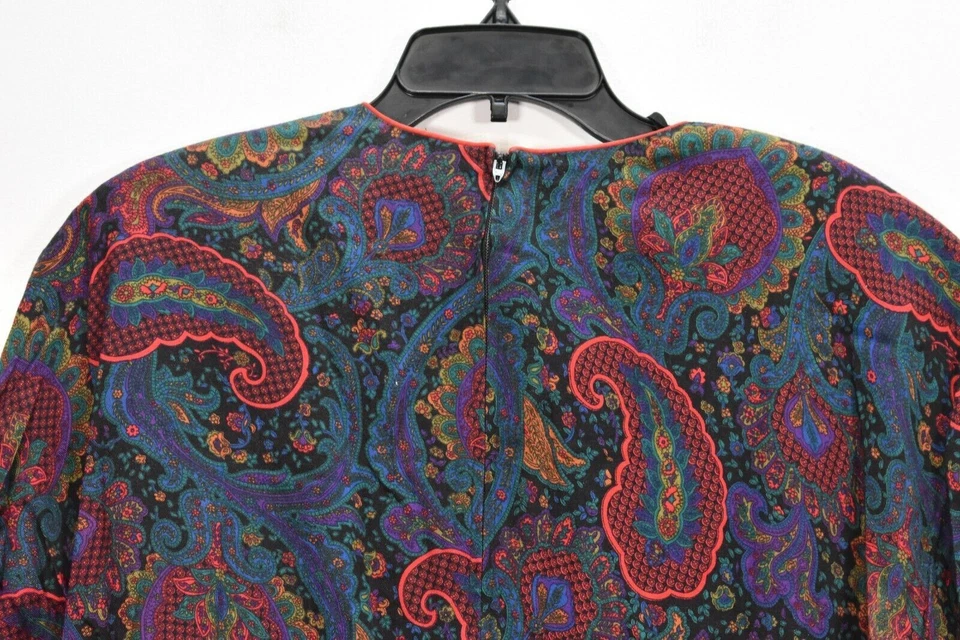 Vintage Leslie Fay Womens Multicolor Paisley Print Crew Neck Long Sleeve Top 12 - Image 4 of 4