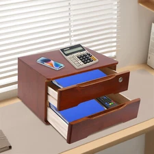 2 Tiers Desktop Storage Cabinet Organizer Box For Office Home Lockable w/Drawers