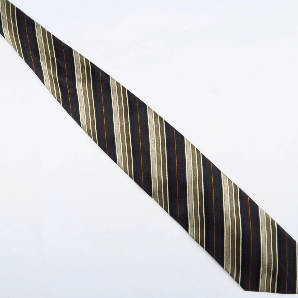 Croft & Barrow Black Brown Tan Diagonal Stripes Mens Tie 60x3.5 Modern Preppy - Image 2 of 4