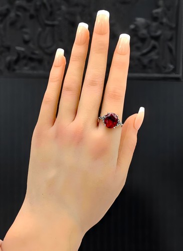 VICTORIAN STYLE 925 STERLING SILVER 7 CT LAB-CREATED RUBY PEARL RING #103 - Picture 5 of 5