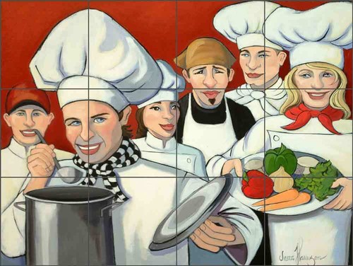 Chef Tile Backsplash Jann Harrison Kitchen Art Ceramic Mural JHA022 - Picture 3 of 4