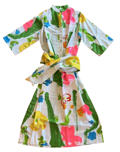 Vintage Catherine Ogust auffälliges abstraktes Baumwollkleid mit Gürtel Forever One Size JAPAN - Bild 4 von 9