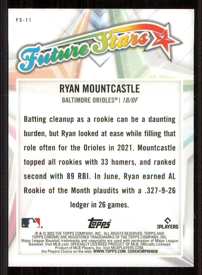 2022 Topps Chrome Future Stars #FS11 Ryan Mountcastle - Image 2 of 2