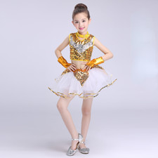 Girl Kids Sequin Tutu Skirts Tops Set Costume Fancy Dress Dancewear Jazz Retro