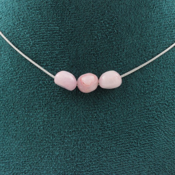 Kunzite Collier 3 Perlen Aus Brasilien Edelstahlkette-image