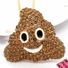 New Fashion Women Lovely Cartoon Smile Stool Bling Rhinestone Pendant Necklace