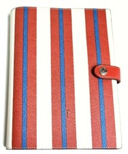 Coach Notebook with Stripe Print Silver Chalk Red Multi Smooth Leather CU092 NWT