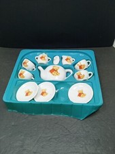     Vtg 12 Piece Porcelain Bear With Red Coat Mini Tea Set One Plate Missing