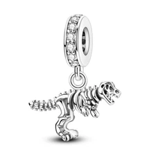 MULA Tyrannosaurus Rex skeleton Charm AAA CZ Fit Bracelet 925 Sterling Silver