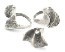 Leaf Ring Adjustable Antique Silver Plated Brass 4014