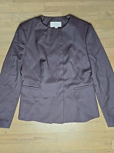 Hugo Boss Jadela 2 Blazer Sz 10 Check Houndstooth Burgundy Wool Asymmetric Wmns - Picture 2 of 13