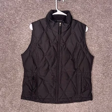 Eddie Bauer Womens Black Quilted Goose Puffer Vest Full Zip Sleeveless Jacket M