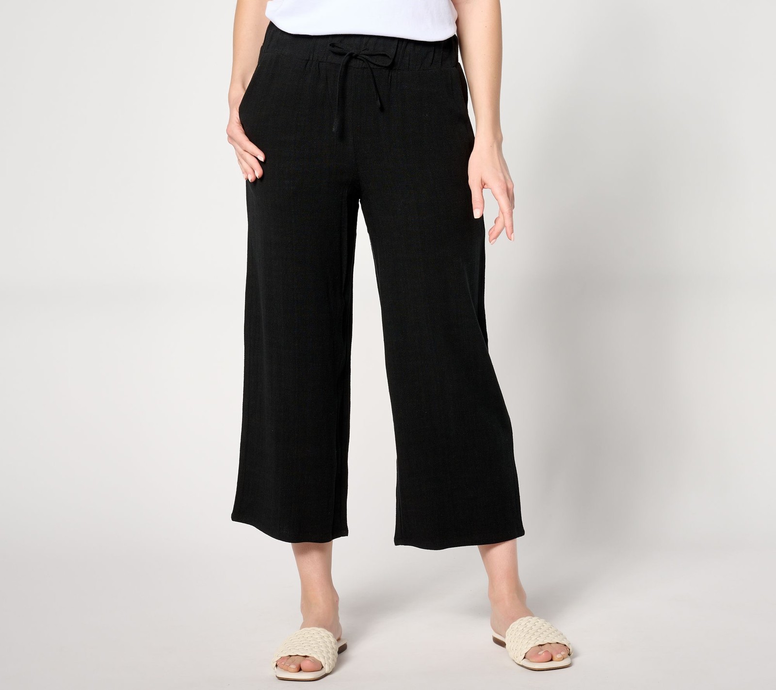 LOGO by Lori Goldstein Women's Petite Pants 1XP Linens Wide Leg Black A673356