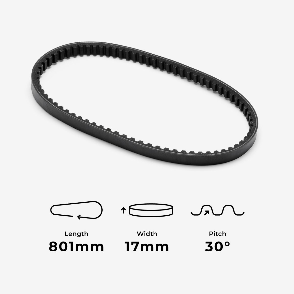 Drive Belt 801-17-30 Scooter 30 degrees Black Rubber DB033 801mm 17mm Unit DRIVE
